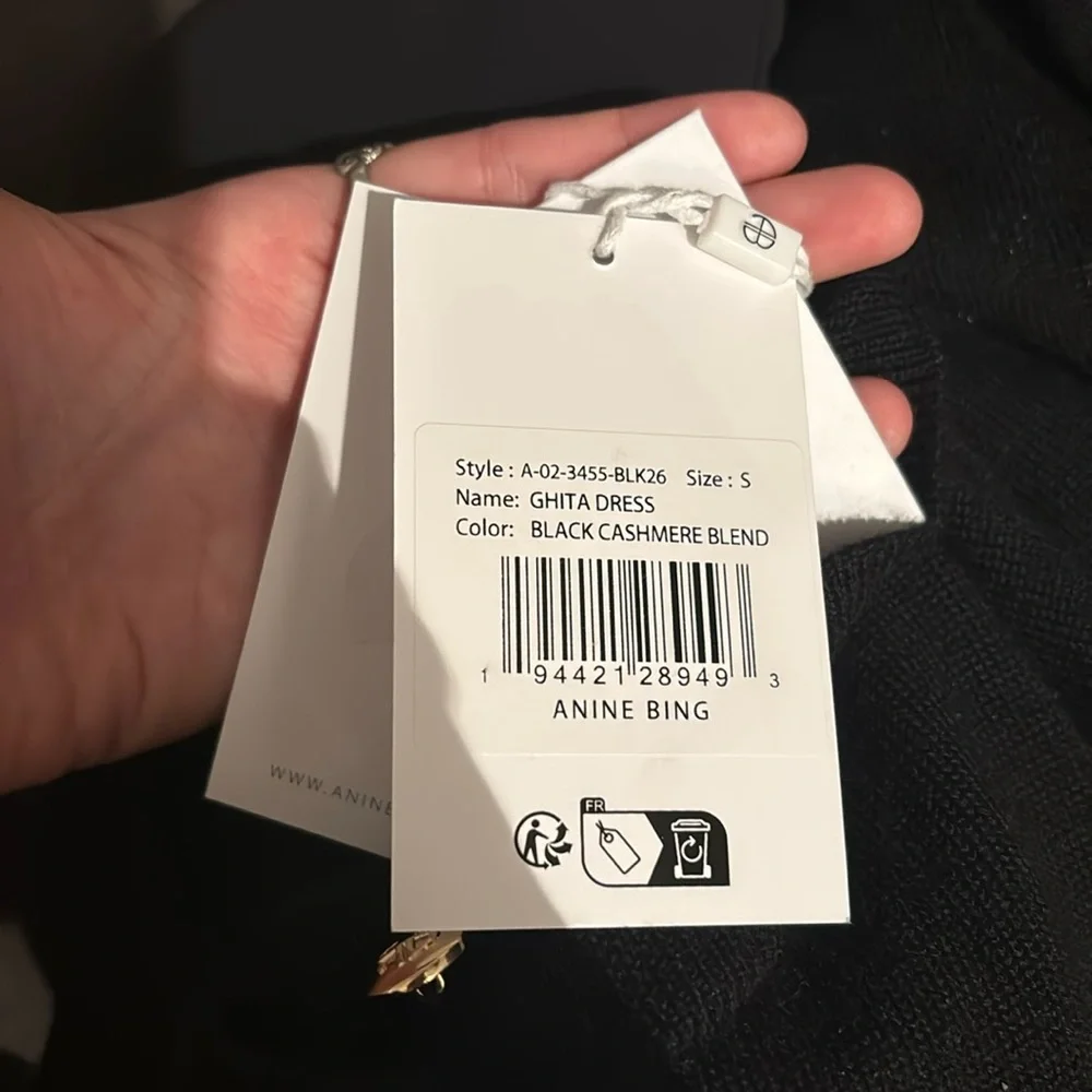 NWT Anine Bing Freja Dress S Wool Cashmere Black Gold Button Sweater Knit Henley - Picture 9 of 11